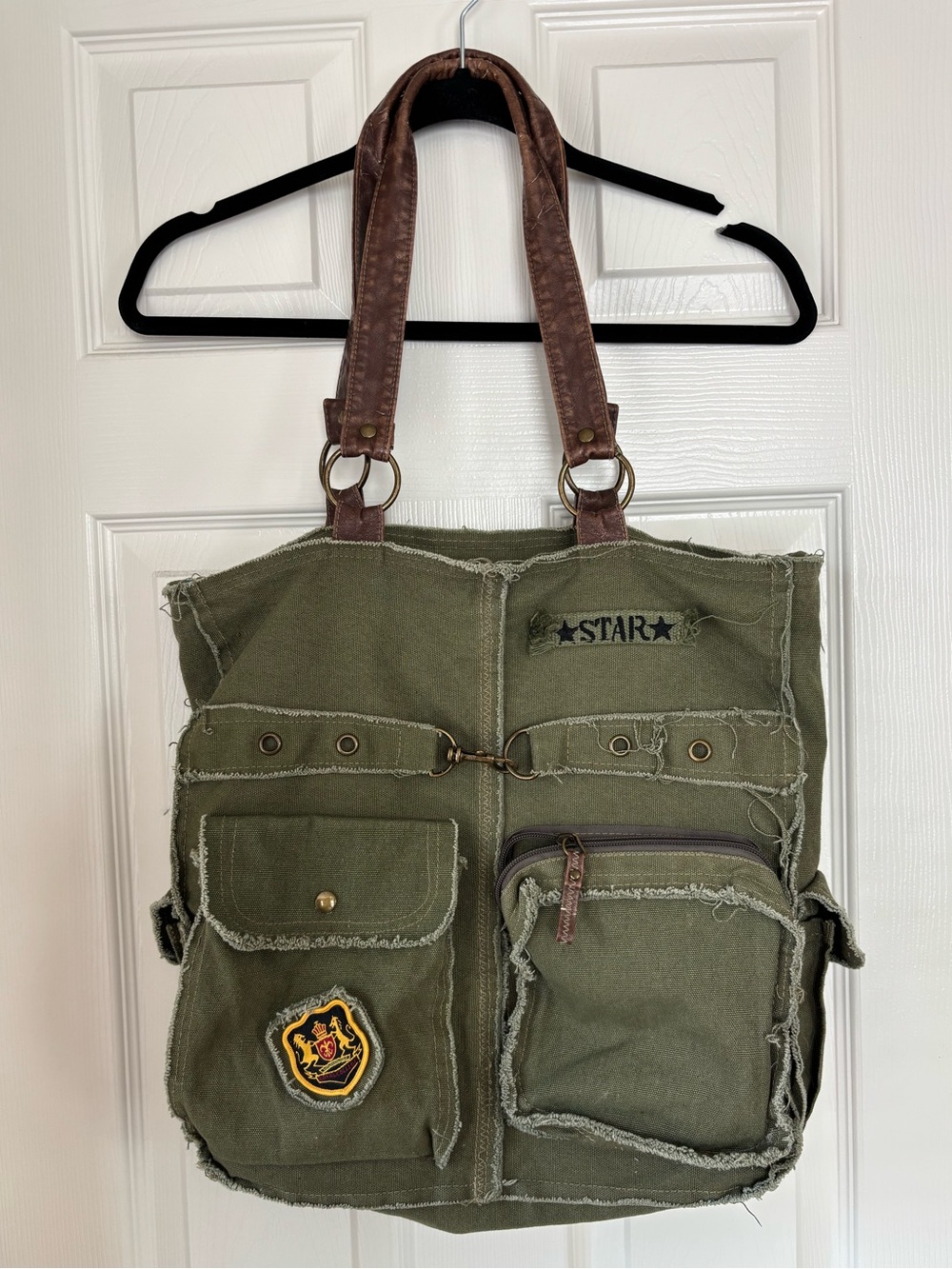Athletech Military Canvas Bag - Upcycled Military Canvas Tote w/Leather Handles.